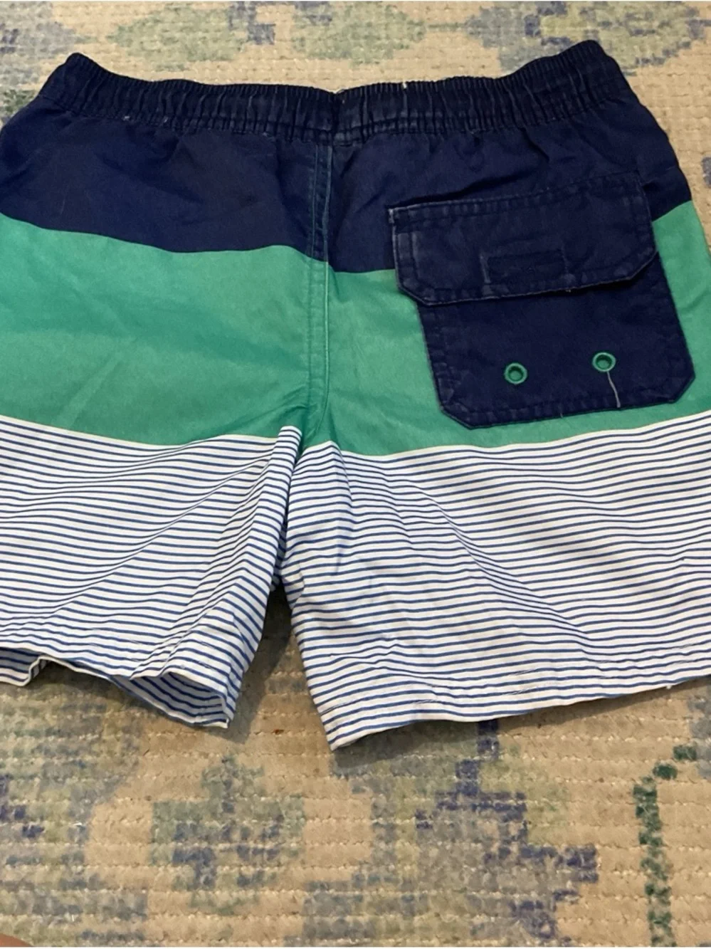 Vineyard Vines Boys Colorblock Green Navy Striped Swim Trunks